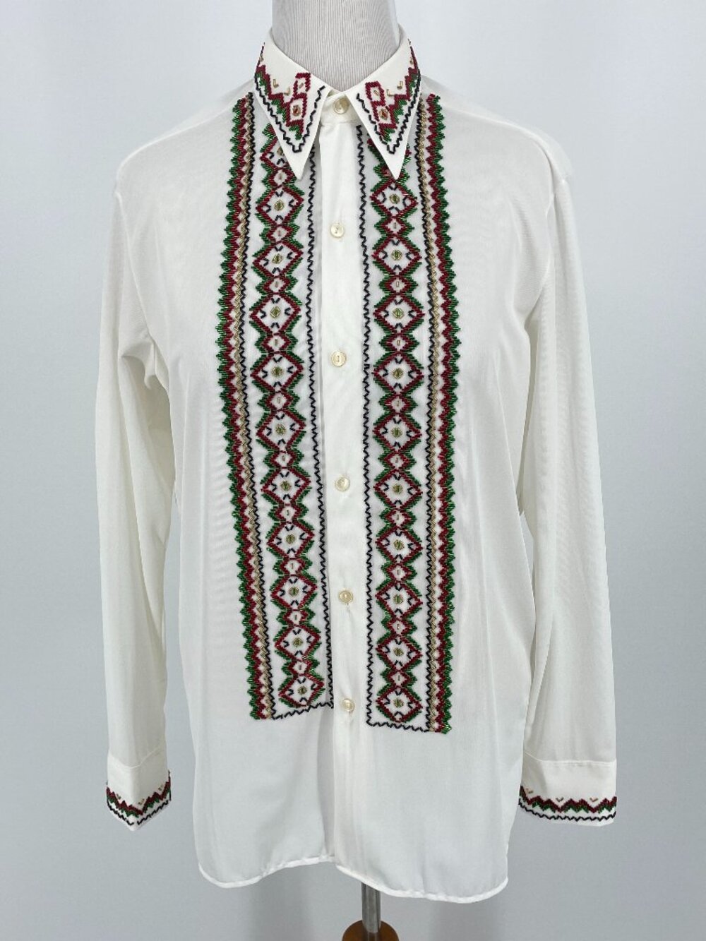 Vintage Sheer White  Beaded Statement Shirt Men's L Women's XXL Embellished